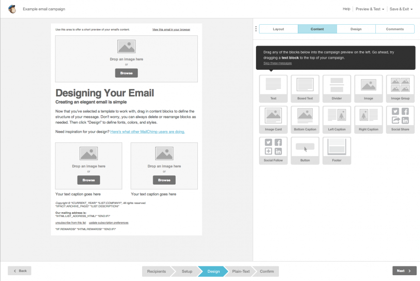 Designing an email with MailChimp